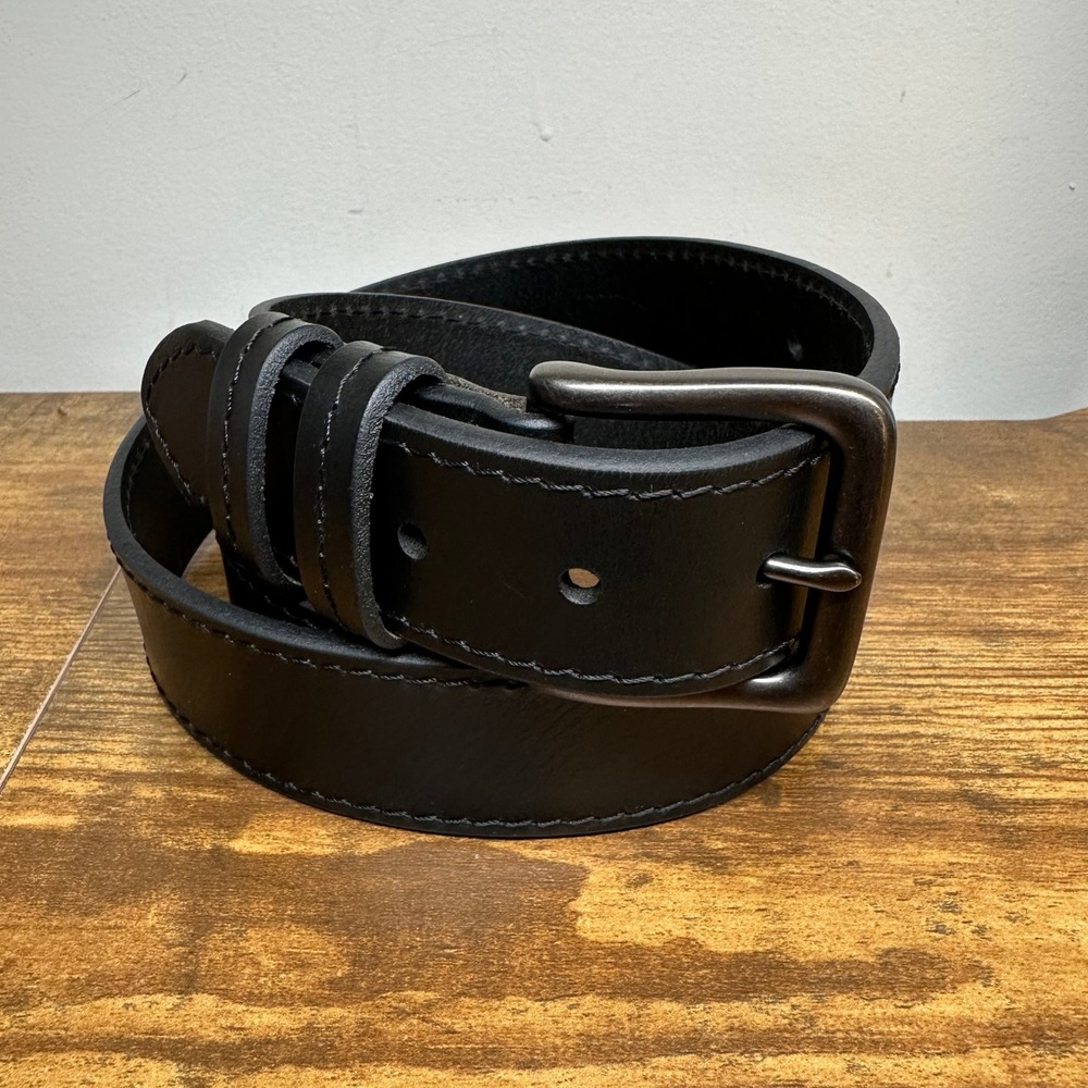 Wrangler Mens Black Genuine Leather Belt 46-48 Gunmetal Buckle‎ 112327095